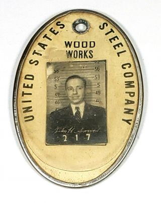 Vtg United States Steel Company Us Steel Wood Employee Id Badge