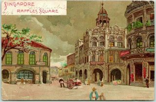 1905 Postally - Singapore Postcard " Raffles Square " W/ Penang Cancel & Stamp