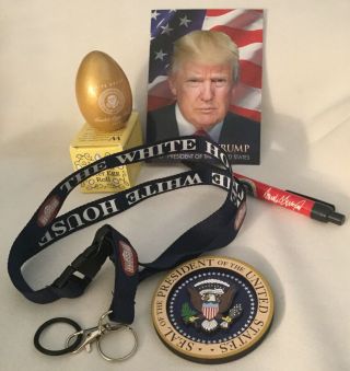 5 Trump White House = 2019 Easter Gold Egg Pen Magnet Eagle Seal Lanyard,  Card