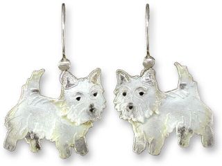 Zarah Enamel Jewelry Sterling Silver Drop Earrings Westie White Dog Terrier