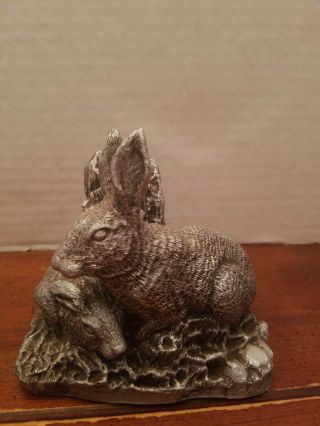 Silver Bruno Desantis Art Resin Statue Mama/baby Hare Bunny Rabbits Statue