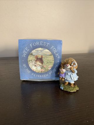 Wee Forest Folk Miss Daisy,  M - 182,  Mouse Holding Bunny Doll In Blue Dress W/ Box