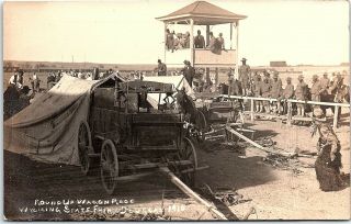 Rppc Round Up Wagon Race 1910 Douglas Wy State Fair Real Photo Postcard 2