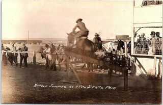 Rppc Hurdle Jumping At Wyoming State Fair Douglas Rodeo Real Photo Postcard