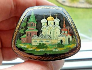 Vintage Russian Soviet Hand Painted Lacquered Box – Cathedral – Signed By Artist