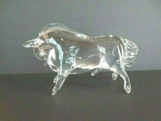 Vintage Clear Crystal Art Glass Bull Figure 3
