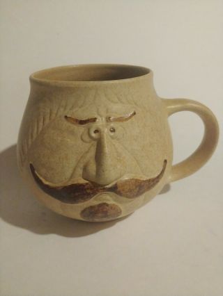 Large Pottery Usa Coffee Mug Cup 3d Face Mustache Man Stoneware Great Look