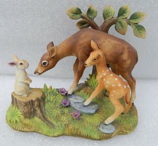 Vintage Ceramic Andrea By Sadek Deer Family Fawn Doe Bambi Figurine Statue