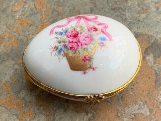 Limoges Castel Fait Main France Egg Shaped Trinket Box