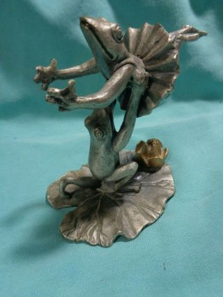 Vintage 1993 Spi Pewter Ballerina Dancing Frogs Figurine Statue Decor Lilly Pad