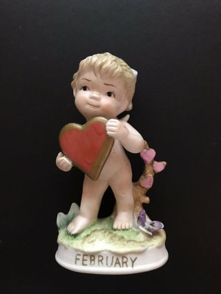 Vintage Lefton Japan February Angel Figurine Heart Kw331 4.  5”