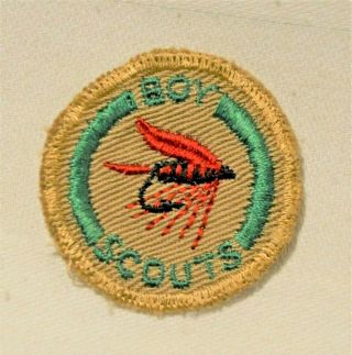 Fishing Fly Boy Scout Angler Proficiency Award Badge Tan Cloth Small Troop $1