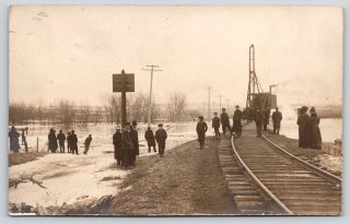 Canton Sd Crowd At Railroad Bridge Crane Car Big Sioux River Ia Border 1916 Rppc