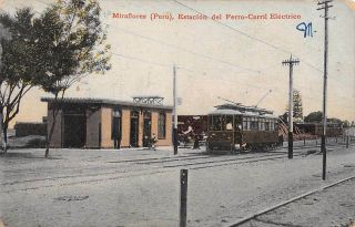Miraflores,  Lima,  Peru,  Trolley At Station,  Polack - Schneider Pub 121 1908