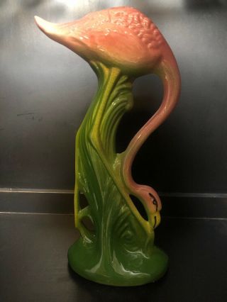 Vintage Large Mid Century Ceramic Pink Flamingo Statue Figure Figurine