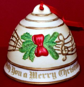 1992 Roman Inc Musical China Bell “we Wish You A Merry Christmas” Ornament 3x3½”