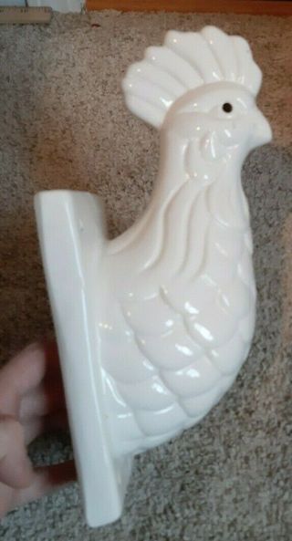 White Ceramic Rooster Chicken Head Towel Apron Hook Rack Wall Mount Indoor Outdo