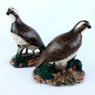 Vintage Pair Holland Mold Quail Ceramic Figurines Set Of 2 Birds 7 1/4 " & 8 1/4 "
