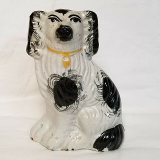 Vintage Art Pottery Staffordshire Dog Figurine White & Black