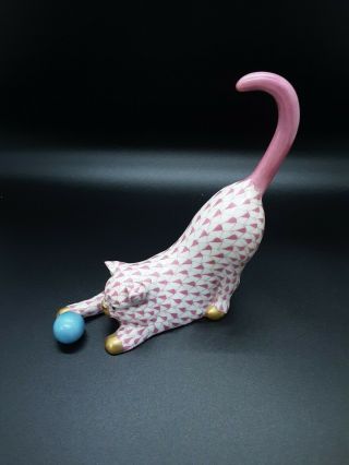 Vintage Cat Playing Ball.  Porcelain Figurine.  Herend.  Rust Fishney