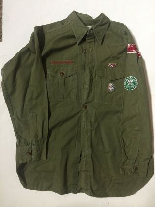 Vintage Bsa Boy Scouts Long Sleeve Uniform Shirt Eagle Alamo Patches 1940 - 60?