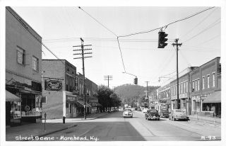 H51/ Morehead Kentucky Rppc Postcard 1952 Street Scene Drug Store Martins