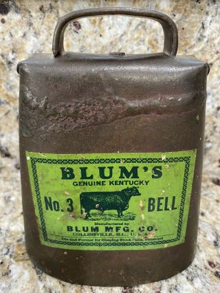 Vintage Holstein Bell No 3 Blum Mfg.  Co Farm Country 1900s Cow Bell