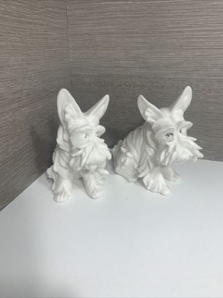 Vintage White Schnauzer Dog Figurine Pair - Ceramic
