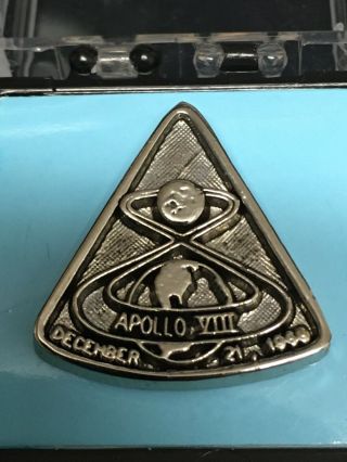 Apollo 8 Viii Lunar Exploration 12/21/1968 Silver Plated Lapel Pin W/case Nos
