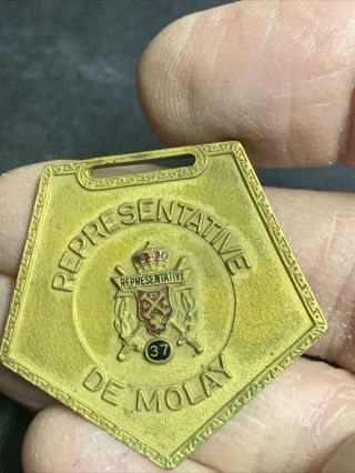Rare Vintage Gold Tone Masonic Order Of Demolay Representative Medal Watch Fob