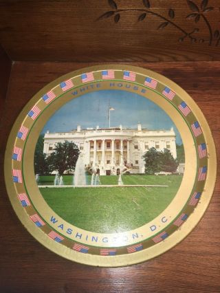 Vintage Washington Dc White House Souvenir Tin Tray W Flags 12 1/2” 1950 - 60’s
