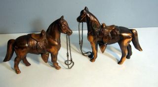 Pair 2 Vintage Metal Horse Statue Western Copper Plated Carnival Prize 5.  5 " Tall
