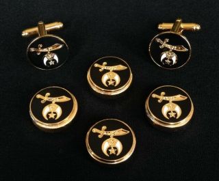 Masonic Shriner Cloisonne Button Cover & Cuff Link Set (shr - Bcl)