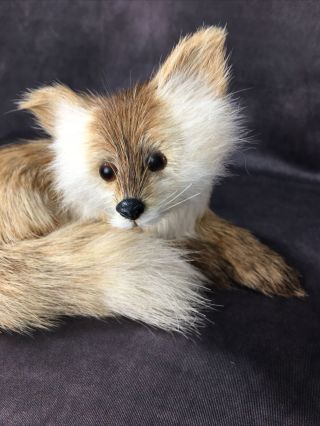Vintage - Real Fur Fox Figure Figurine - Realistic - Glass Eyes - China Japan