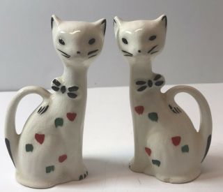 Vintage Siamese Cat Salt And Pepper Shakers White Green Red No Stoppers Kitty