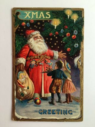 Santa Claus Christmas Tree Toys Embossed 1912