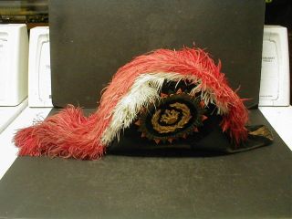 Vintage Odd Fellows Commodore Hat - I.  O.  O.  F Red & White Feathers