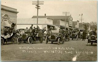 1910 White City,  Kansas Rppc Photo Postcard " Herrington Commercial & Auto Clubs "