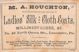 LANCASTER,  PA,  HOUGHTON ' S WOMEN ' S CLOTHING STORE ON QUEEN ST ADV BUSINESS CARD 2