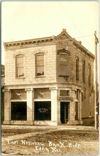 1912 Edna,  Kansas Rppc Real Photo Postcard First National Bank Bldg Street View
