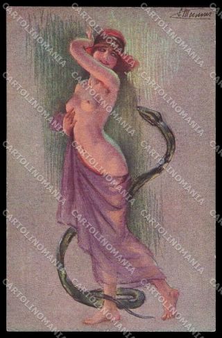Artist Signed S.  Meunier Risque Lady La Femme Et Le Serpent Serie 64 - 3 Pc Zg3871