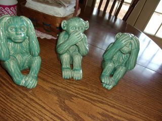 Set Of 3 - Speak Hear See No Evil Monkeys - Ceramic Glazed Crackle Finish