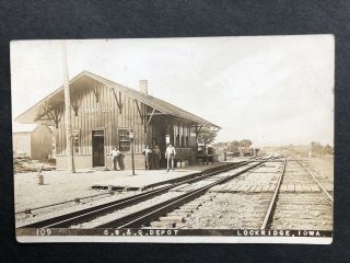 Rppc - Lockridge Ia - Cb&q Railroad Station - Train Depot - Jefferson Co - Real Photo - Iowa