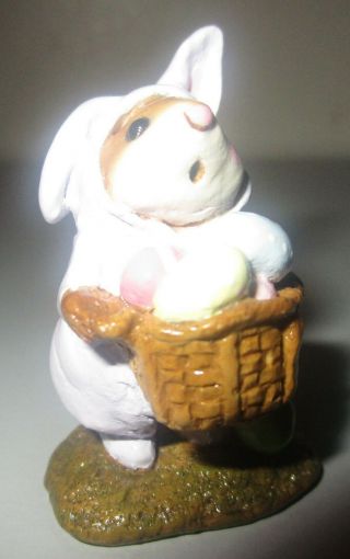 Wee Forest Folk Easter Bunny Mouse Pink W/ Basket Of Egg Figurine M - 82