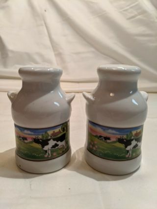 Vintage Artmark Milk Jug Farm Dairy Cow Salt & Pepper Shakers 3 " White Ceramic