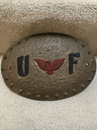 Rare Old Cast Iron Uf United Fireman 