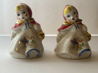 Vintage Little Red Riding Hood Ceramic Salt And Pepper Shakers