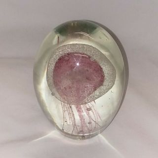 Art Glass Paperweight Pink & White Jelly Fish Marine Life Sea Creatures 4 - 1/2 