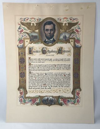 Vintage 1900’s Brown & Bigelow Lincoln’s Gettysburg Address Jr Rosen/ae Hilton