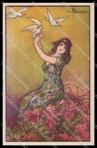 Artist Signed A.  Busi Fashion Lady Easter Art Deco Donnina Serie 493 - 3 Pc Zg3636